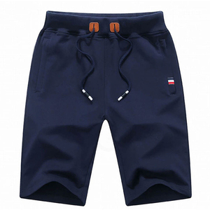 Pantalones Cortos Bermuda para Hombre, Color Azul Marino Sólido, Cintura Media con Cordón, Bolsillos, Pantalones Cortos Casuales de Algodón Tejido - Product Image 1