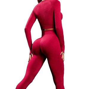 gym Solid yoga set Front Logo yoga <b>exercise</b> set Women's pajamas 2-Piece Yoga Set with Leggings and Top yoga - Product Image 1