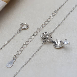 จี้ไข่มุกเงินแท้ S925 พร้อมสร้อยคอแบบโซ่เล็ก 10-11 ซม. สำหรับผู้หญิง ทำเครื่องประดับ DIY สร้อยคอ 3107 ถาดเปล่าสำหรับฝังอัญมณี - Product Image 3