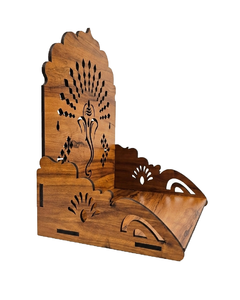 Handcrafted Wooden Wall Mounted Pooja <b>Mandir</b> | Hindu Temple Shelf with Ganesha Design for Home Decor | 30x20x27 cm - Product Image 5