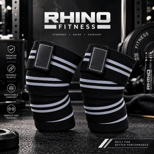 RHINO FITNESS Nylon Knee <b>Wraps</b> Stabilizer Breathable Hook Loop Strap Leg Support Swelling Unisex Black <b>White</b> - Product Image 1