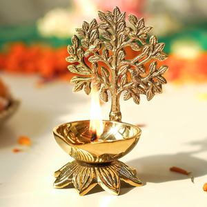 Diyaa en laiton pur Kalpavriksha, arbre de vie artisanal, Deepak pour Puja, Mandir, décoration de la maison, cadeau religieux, décoration de mariage et d'anniversaire - Product Image 1