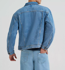 Men's Denim <b>Jacket</b> Regular Fit Washed Cotton Turn-down Collar Zipper Closure <b>Waterproof</b> Casual <b>Winter</b> Style Blue Front High - Product Image 3