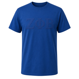 Camiseta Zeta Phi Beta para Mujer, Azul Rey, Azul Marino Tonal, Aplique de Letras Griegas en Sarga, Cuello Redondo ZOB, Manga Corta, Algodón, Camiseta de la Hermandad - Product Image 5
