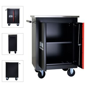 Carrello Portautensili Multifunzione a Doppia Porta con Ripiani, Nero e Rosso - Product Image 4