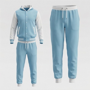 Conjunto Deportivo Unisex Azul Claro con Capucha, Manga Larga, Color Sólido, Informal, con Bolsillos Laterales y Cierre con Cordón, para Otoño - Product Image 1