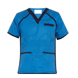 Conjunto de uniforme médico azul para hombre con cuello en V, pantalones azul marino, tela de punto con elastano, fusión sin costuras, detección de agujas, secado rápido - Product Image 5