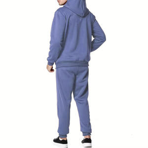 Ensemble de survêtement bleu à capuche pour homme, 100 % coton, décontracté, couleur unie, respirant, coupe classique, pour l'automne - Product Image 3