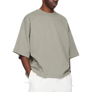 Camiseta de manga corta para hombre, oversize, beige, cuello redondo, color liso, informal, 100% algodón, tejido de punto, diseño liso, camisetas de alta calidad. - Product Image 1
