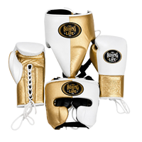 Ensemble de protection de boxe professionnel léger en cuir, comprenant des gants de boxe, un protège-tête et une protection inguinale, avec fermeture à lacets, pour entraînement adulte.