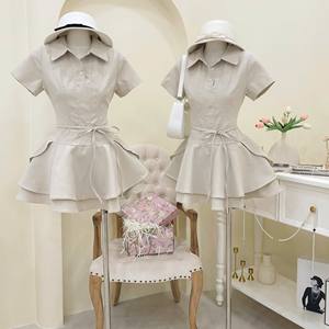 Vestido Mini Elegante para Mujer con Cuello Solapa, Manga Corta y Volantes en Capas, Estilo Dulce y Casual - Product Image 2