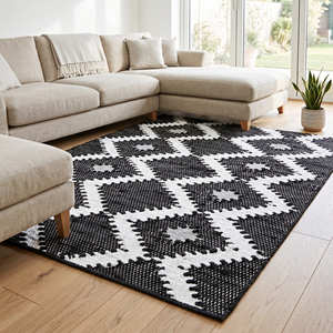 Black Diamond Wool Kilim Area <b>Rug</b> for Living Room Scandinavian Modern Farmhouse & <b>Rustic</b> Home - Product Image 1