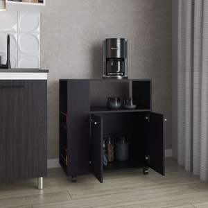 Carrito de cocina FM Furniture Linden con estante para microondas Gabinete de dos puertas de almacenamiento abierto en estilo Wengue - Product Image 4