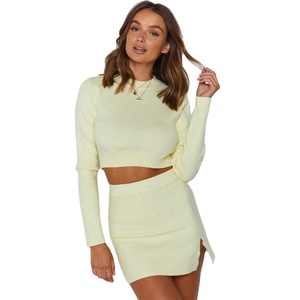 Ensemble Sexy, avec manches longues et col haut, Mini jupe, ample, moulant, mode, vente en gros, 2 pièces - Product Image 1