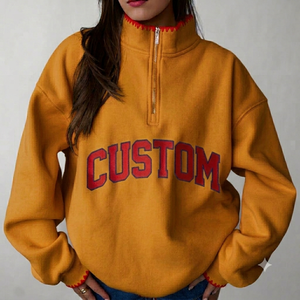 Sudadera Oversize Personalizada con Cuello Alto y Bordado para Mujer, Diseño Casual de Otoño con Letras Rojas Tejidas de Manga Larga - Product Image 1