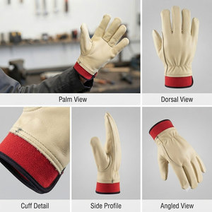 Leather Work <b>Gloves</b> With Red Elastic Cuff Anti Slip Durable General Purpose Safety <b>Gloves</b> - Product Image 5