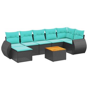 Set di divani da giardino in polyrattan nero da 8 pezzi con cuscini - Product Image 2