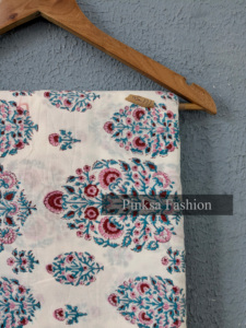 ผ้าฝ้ายพิมพ์ลายบล็อกแฮนด์เมดจากเมืองชัยปุระ ประเทศอินเดีย 100% สำหรับตัดเย็บเสื้อผ้า ขายส่ง ผ้าฝ้ายพิมพ์ลายดอกไม้คุณภาพสูง - Product Image 2