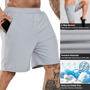 Men's Light Gray Quick Dry Polyester Bermuda Shorts With <b>Elastic</b> Waist And Pockets Casual Sport Style - Product Image 3
