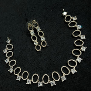 Classic American Diamond Bridal Jewelry <b>Set</b> Two-Piece Necklace and Earrings for Wedding Fashionable Classic Style - Product Image 1