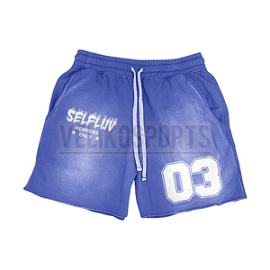 Pantalones cortos informales de gimnasio lavados con ácido para hombre, pantalones cortos Cargo de cintura media antiarrugas de estilo callejero, de lona, teñidos lisos, ecológicos, personalizados - Product Image 2