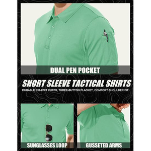 <b>Men's</b> <b>Green</b> Short Sleeve Pique <b>Polo</b> <b>Shirt</b> Casual Breathable Woven Solid Color Regular Fit - Product Image 5