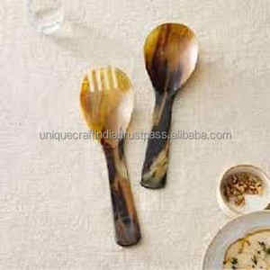 Cuchara de cuerno tradicional de venta superior hecha a mano de cuerno de búfalo de agua Natural artesanía única India decoración del hogar con mango corto - Product Image 3