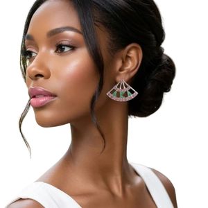 <b>Pink</b> Green Greek <b>Fan</b> Stud Earrings Women Crystal Fashion Jewelry Elegant Geometric Ear Studs Party Gift Accessory for Ladies - Product Image 5