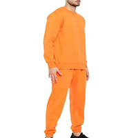 Conjunto Deportivo de Algodón Naranja para Hombre, Sudadera de Cuello Redondo y Pantalones Deportivos, Ropa Casual de Otoño, Tejido de Felpa de Color Sólido