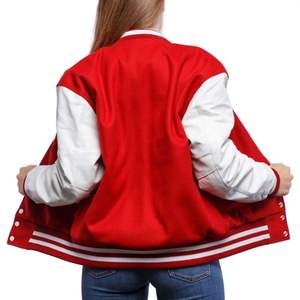 2026 Custom Women <b>Red</b> Color Varsity Jacket with Pockets White Sleeves Winter Jacket Breathable High Quality <b>Wool</b> Varsity Jackets - Product Image 6