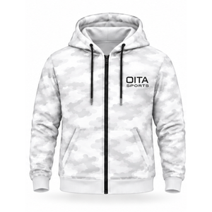 Ensemble de survêtement camouflage blanc unisexe avec sweat à capuche zippé et pantalon de jogging, tenue de sport athlétique personnalisée, vêtements décontractés pour l'entraînement - Product Image 1
