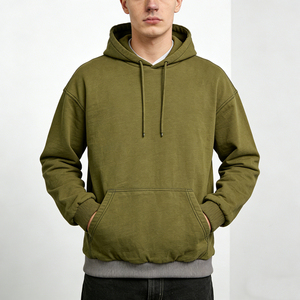เสื้อฮู้ดดี้ผู้ชายทรงปกติ สีเขียวมะกอก มีกระเป๋า แต่งขอบยางยืด ผ้าฟลีซ สไตล์ลำลอง สตรีทแวร์ ใส่สบาย ใช้ได้ทุกวัน ผ้าฝ้าย 100% สำหรับฤดูหนาว - Product Image 5