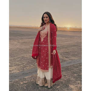 Ensemble Sharara pour femmes de couleur rouge Sonakshi Sinha pour mariages inspiré du style de l'actrice - Product Image 3