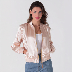 <b>Women</b> Satin Silk <b>Bomber</b> <b>Jackets</b> Loose Fit Crew Neck Zipper Satin <b>Jacket</b> <b>Women's</b> Street Satin <b>Jacket</b> Top - Product Image 3