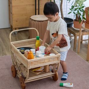 Best quality baby educational toys rattan drink trolley tea cart toy weaving play trolleys - Product Image 4
