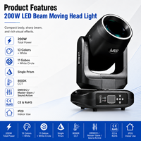 200 LED Beam Moving Head, compatible avec le contrôle DMX512, adapté aux équipements d'éclairage de scène pour DJ, avec base d'ampoule E27.