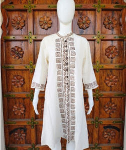 Túnica Informal Premium de Algodón Estilo Boho, Cuello Redondo, Cuello Mondrian, 8 Botones, Manga Larga, Estampado en Bloques, Bordado, ODM, Todas las Temporadas - Product Image 2