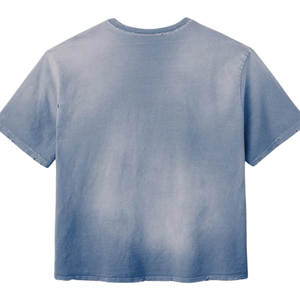 Camiseta de Manga Corta Azul Claro Desgastada, Camiseta Informal de Algodón Premium con Lavado Vintage para Hombre - Product Image 4