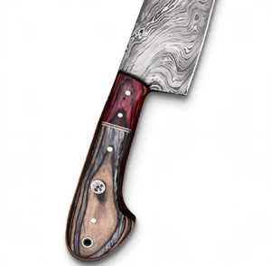 Couteau de cuisine artisanal en acier Damas avec manche en bois Pakka bicolore - Product Image 3
