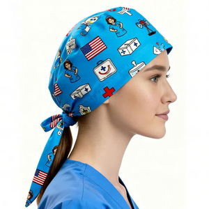 Cute pattern Women's Elastic Surgical Scrub Hats OEM Nurse Scrub Cap Button Sweatband Breathable Woven Caps for Hospital - Product Image 4