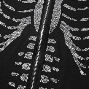 En stock, sweat à capuche squelette pour femme, sweat à capuche brillant avec fermeture éclair et strass, 100% coton, 350 GSM, sweat à capuche scintillant, prêt à être expédié, vente en gros - Product Image 4