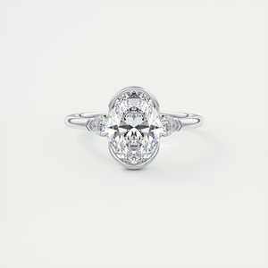 Bague de fiançailles à trois pierres avec diamant ovale de 2,50 carats cultivé en laboratoire et pierres latérales en forme de poire en or blanc 14 carats - Product Image 2