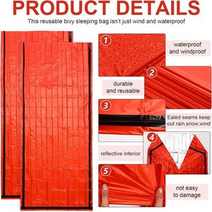 Lot de 24 sacs de survie thermiques portables légers, couvertures de bivouac d'urgence pour le camping en tente, sacs de couchage épais et pratiques - Product Image 2