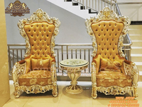 Ensemble de fauteuils de salon Empire en argent sculpté, fauteuils trône de style reine, table console de luxe moderne en bois traité pour la maison, Australie