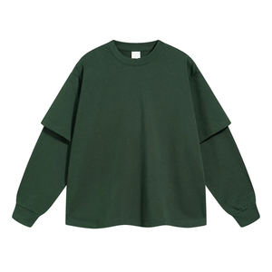 Camiseta de Manga Larga para Hombre, Cuello Redondo, Color Sólido, Estilo Casual, Tejido de Punto, 100% Algodón Jersey, Corte Holgado, Doble Capa, Estilo Urbano - Product Image 5