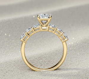 Anillo de compromiso de diamante cultivado en laboratorio Stonewels, estilo vintage, corte cojín, engaste de garras con piedras laterales, oro de 14K, anillo nupcial certificado - Product Image 2