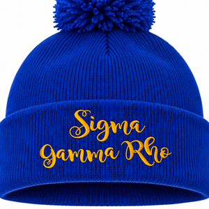 Gorro de Punto Azul Rey con Letras Bordadas en Amarillo, Gorro de Invierno con Pompón, Borde Plegado, Suave, Cálido, Informal, Unisex para Exteriores - Product Image 5