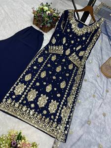 Ensemble Salwar Kameez pour femmes, en Faux Georgette lourd, avec broderie et dupatta, séchage rapide, coupe classique, tenue ethnique Inde Pakistan pour mariage - Product Image 4