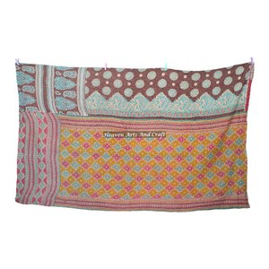 Indian Reversible Vintage Kantha Quilts Pure Cotton Made Kantha Quilt Indian Reversible Hand <b>Stitched</b> Heavy <b>Throw</b> Old Sari - Product Image 5