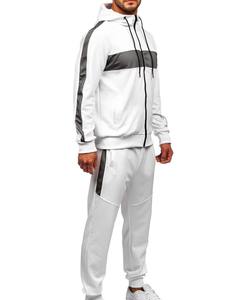 Chándal con Capucha Blanco Personalizado para Hombre, Manga Larga, Diseño Deportivo con Bloques de Color, Ropa de Otoño con Bolsillos Laterales, Corte Regular, 100% Poliéster - Product Image 1